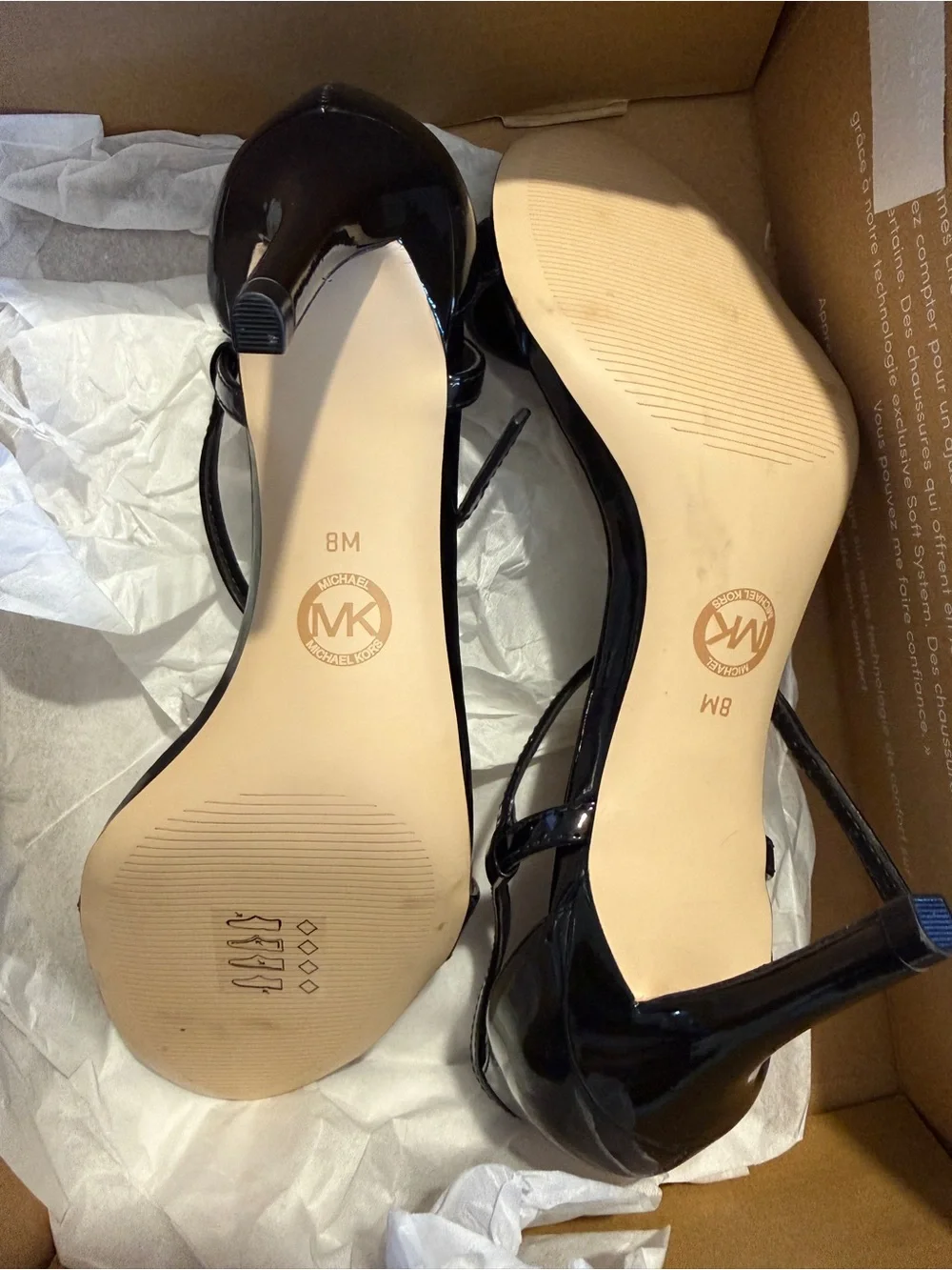 Michael Kors Black Patent Leather Ankle-Strap Heels, size 8M